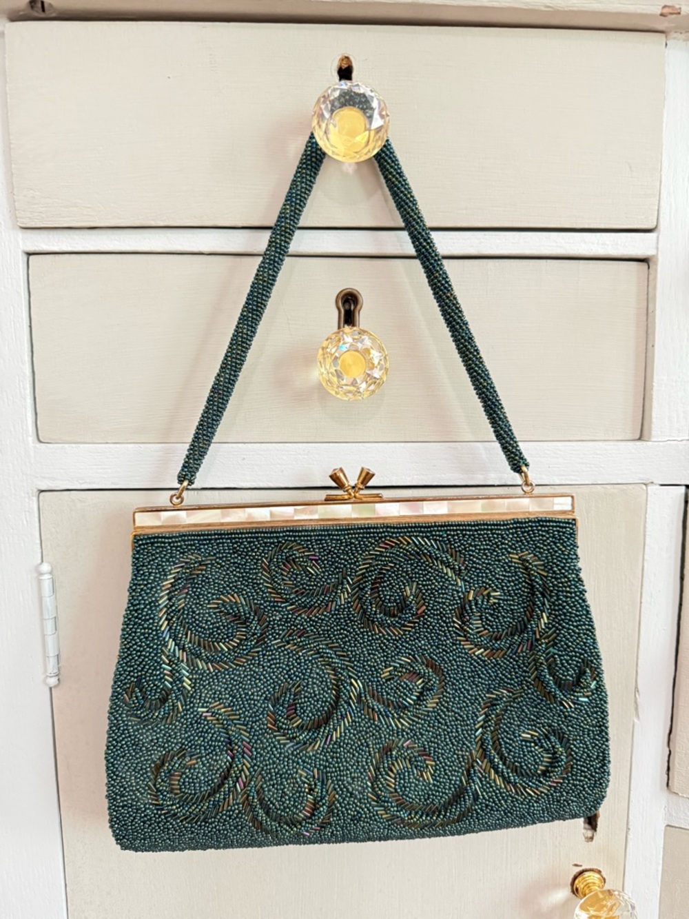 Vintage Golden Era Beaded Green Bag